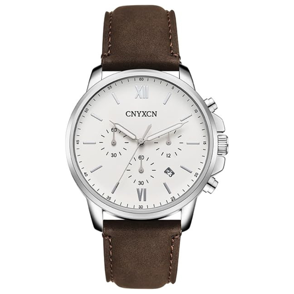 Men's Classic 6 Hand Chronograph Quartz Watch With Leather Strap
