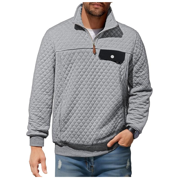 JMIERR Men's Heavyweight Stand Collar Quilted Sweatshirt W/ Pocket (Various)