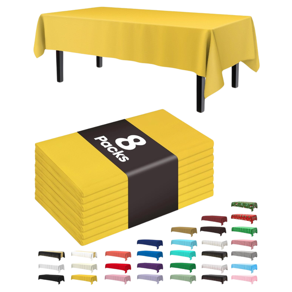 8-Pack Disposable Plastic Table Cloth (54" X 108")