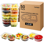 50-Pack 4.5oz Reusable Double Compartment Plastic Snack Containers W/ Lids