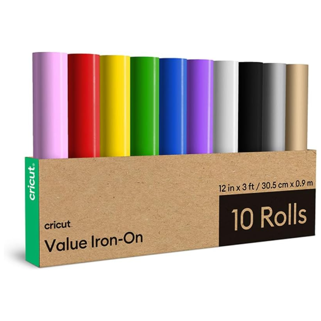 10-Pack 12" x 3ft Cricut Value Iron-On Vinyl Rainbow Sampler
