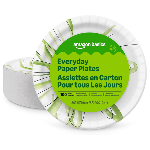 100-Count 8.62" Amazon Basics Disposable Everyday Paper Plates