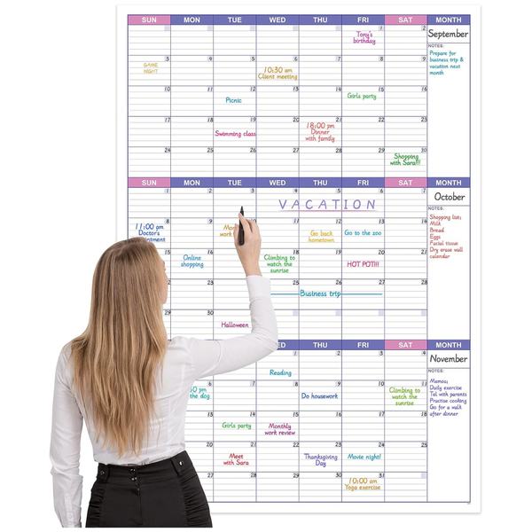 Large Dry Erase Undated 3 Month Calendar With 8 Stickers