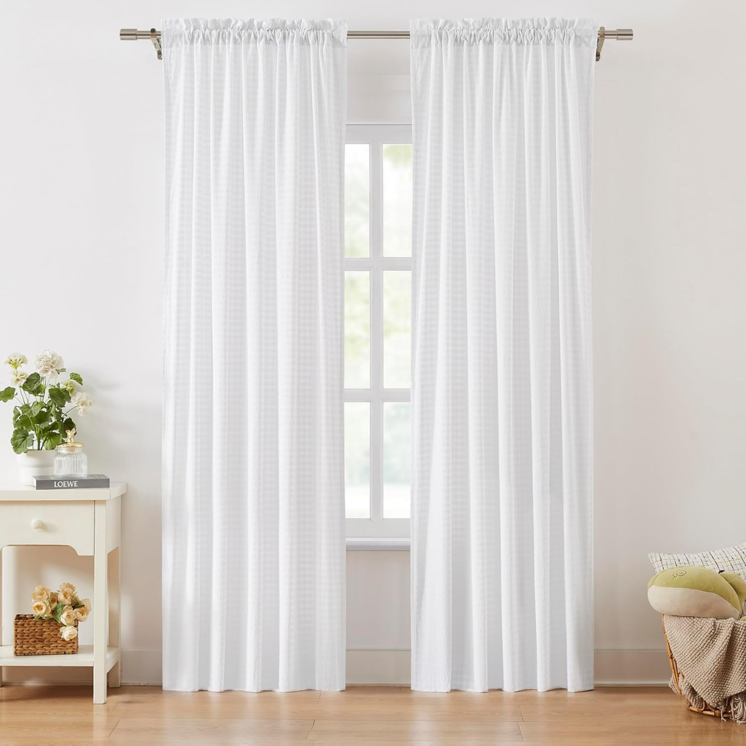 White Buffalo Plaid Curtain Panels 84 Inches (Pack of 2)