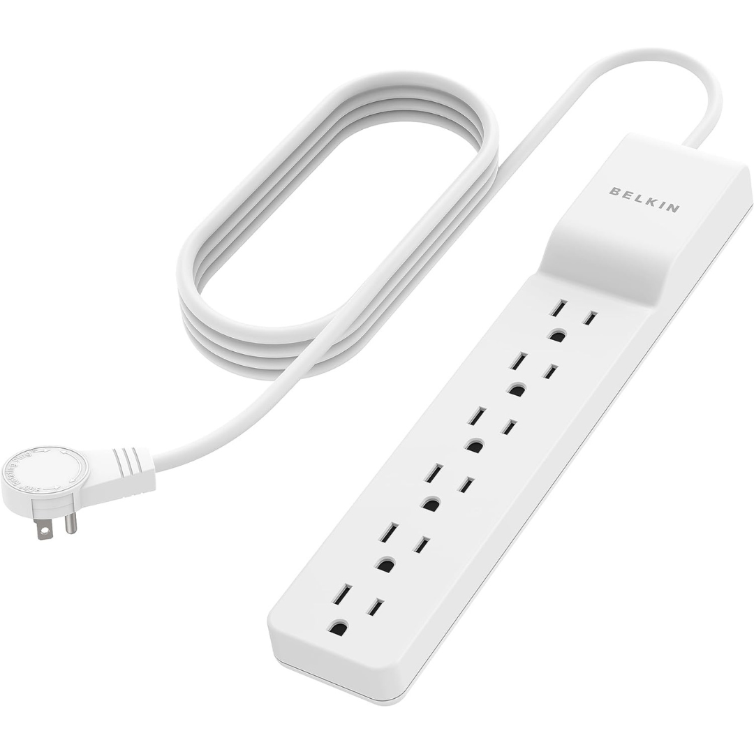 6-Outlet 8' Belkin Surge Protector Power Strip W/ Flat Rotating Plug