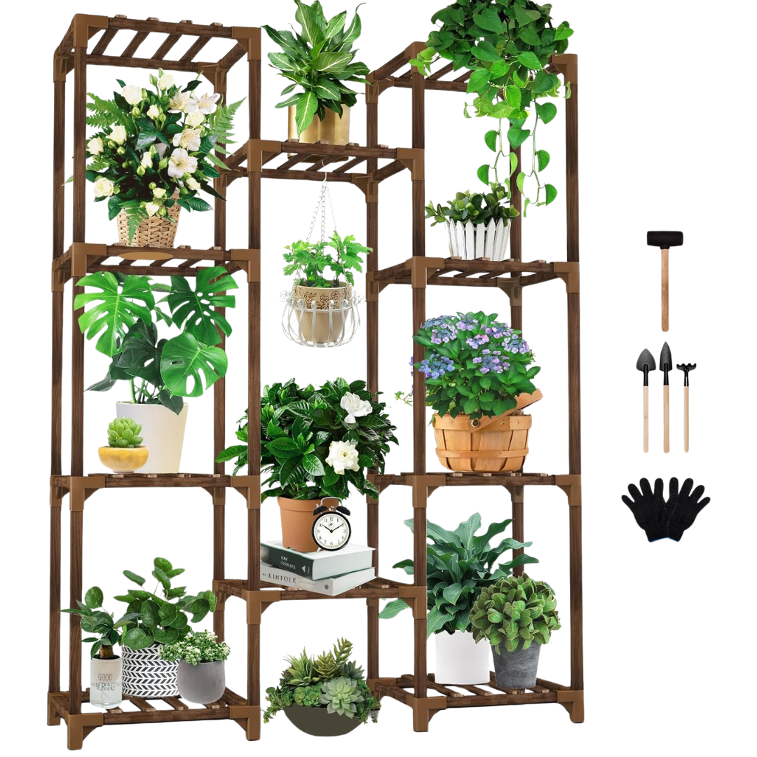 47" Uneedem 10-Tier Tall Wooden Plant Stand For 11 Pots