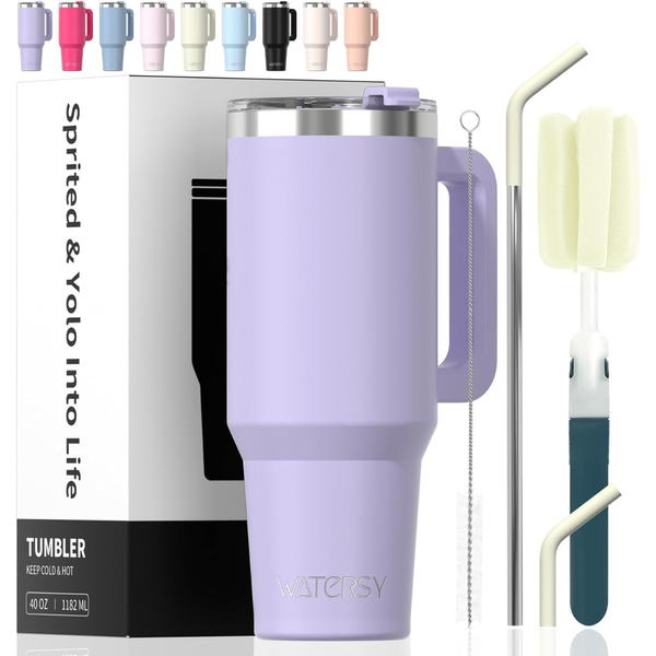 40-Oz Insulated Tumbler With Handle Lid And Straw