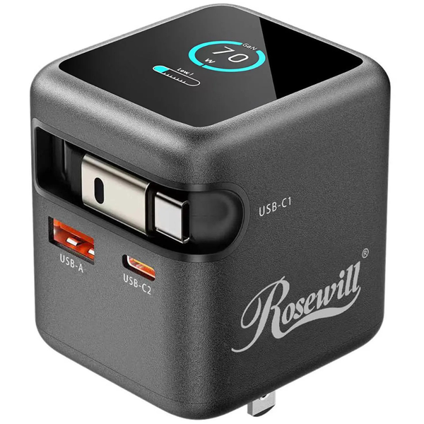 Rosewill 70W Retractable USB-C Wall Charger With Built-In Cable