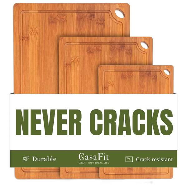 3-Piece Organic Bamboo Cutting Kitchen Board Set