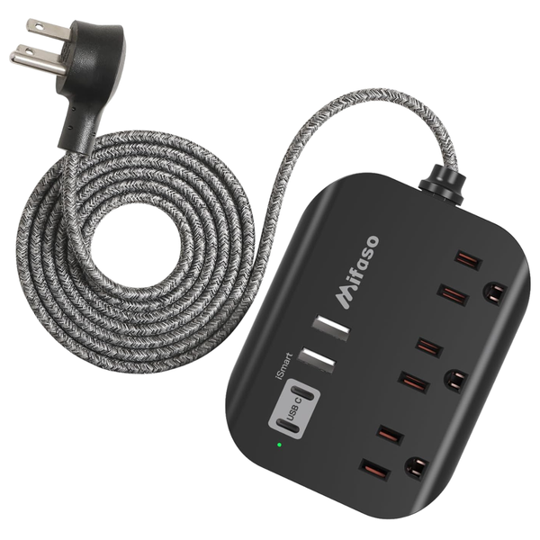 15Ft Power Strip With Multiple Outlets & USB Ports