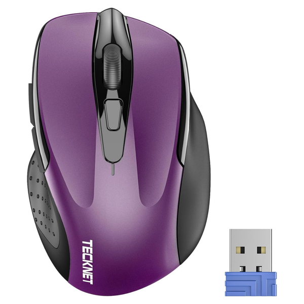 TeckNet 2600 DPI Ergonomic Wireless Optical Mouse W/ 6 Buttons (Purple)