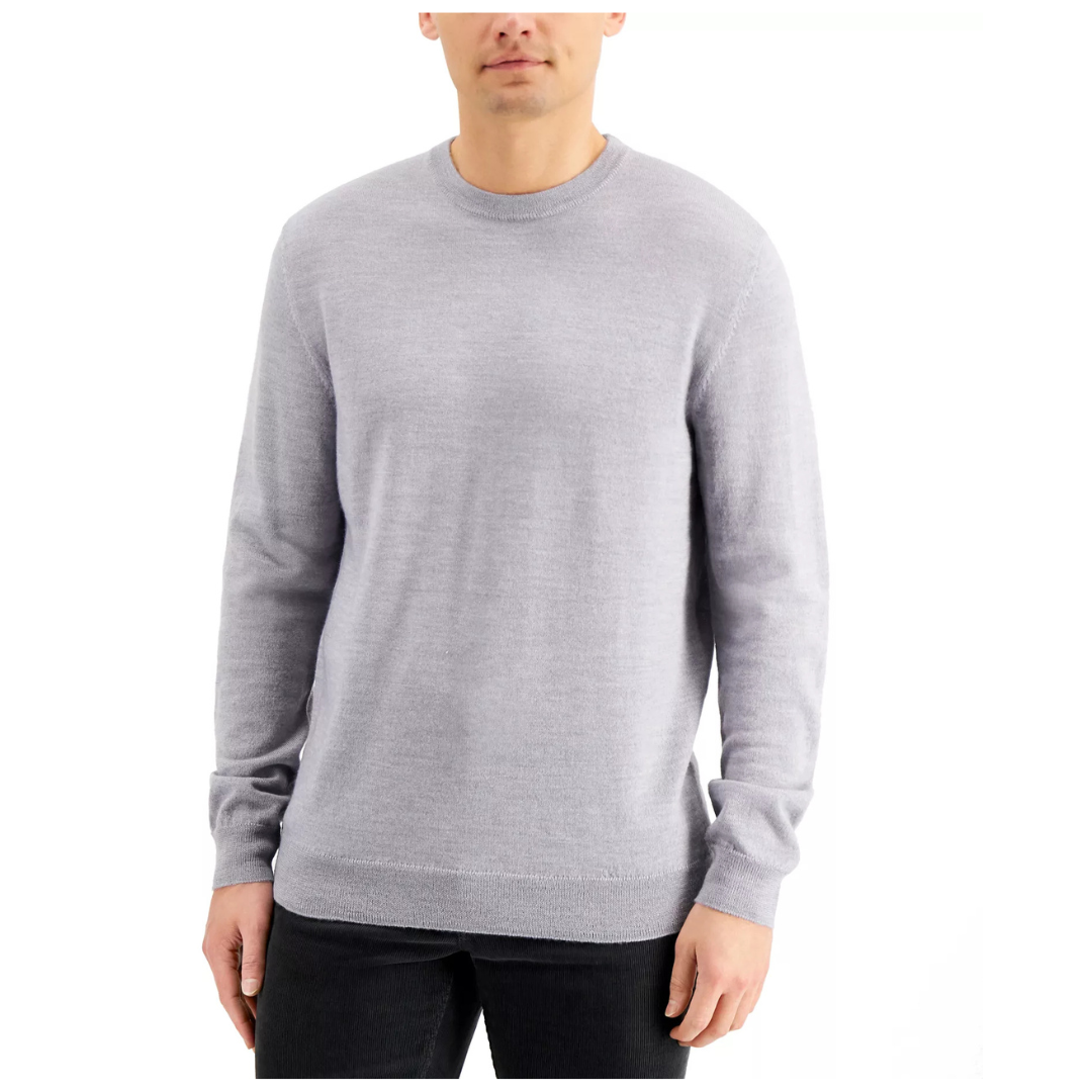 Club Room Men's Solid Crew Neck Merino Wool Blend Sweater