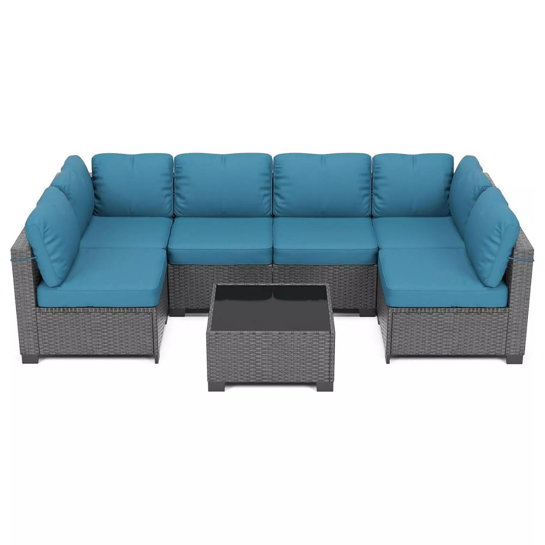 7-Piece All-Weather Polyethylene Rattan Outdoor Patio Furniture Set