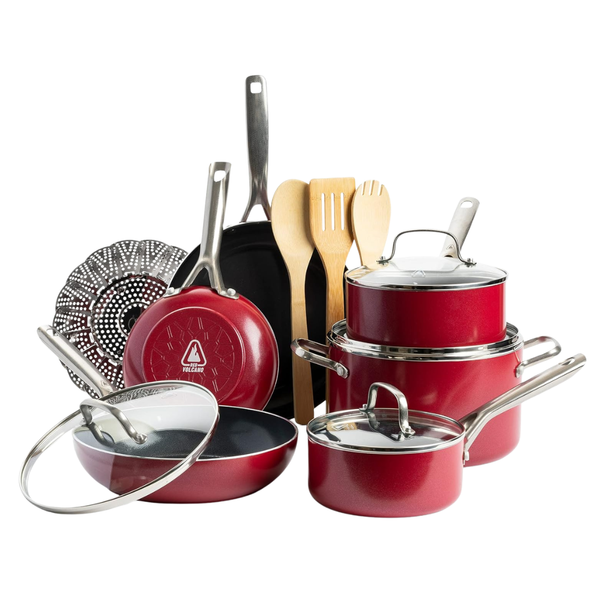 14-Piece Red Volcano Ceramic Nonstick Cookware Set