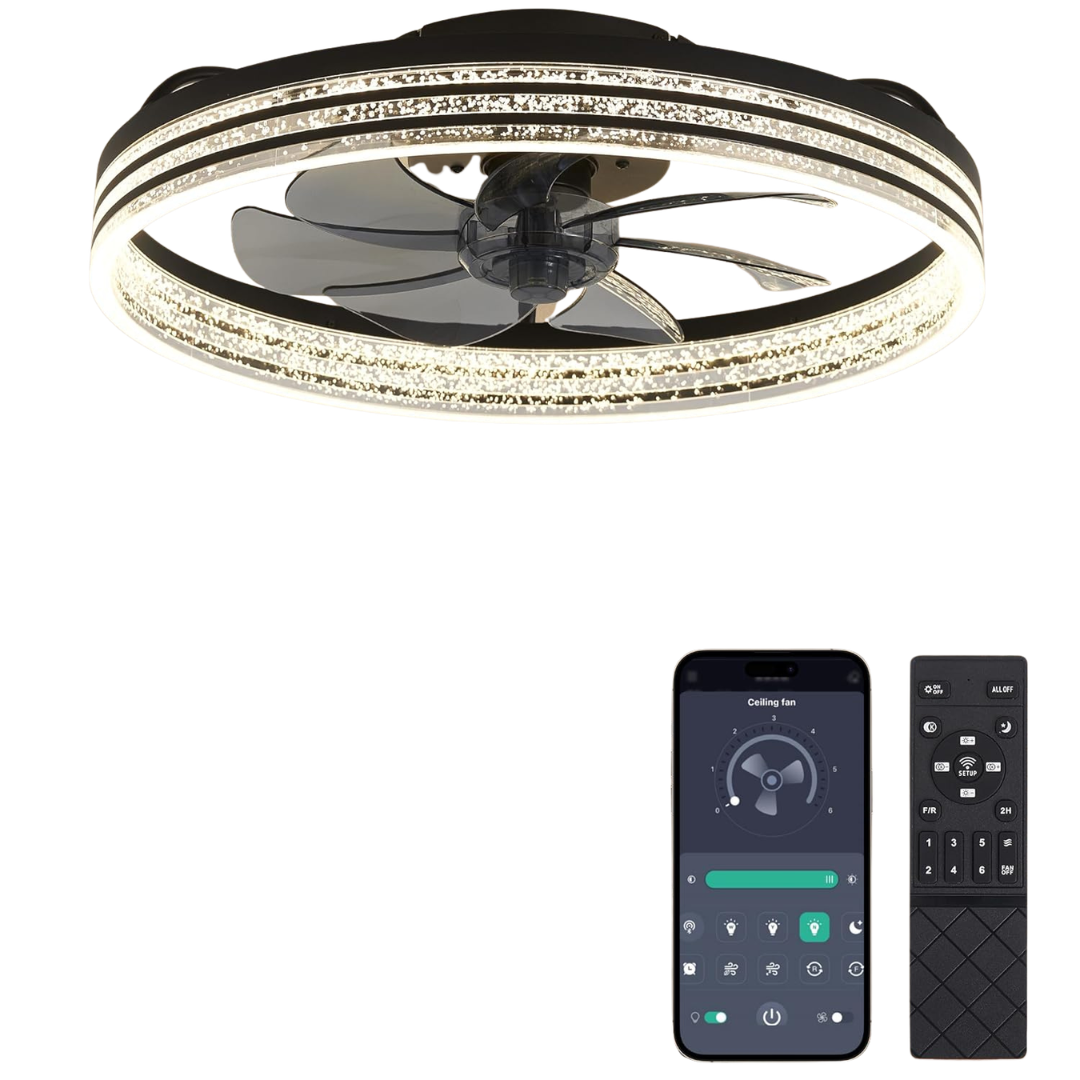 20'' Black And White Flush Mount Low Profile Modern Ceiling Fans