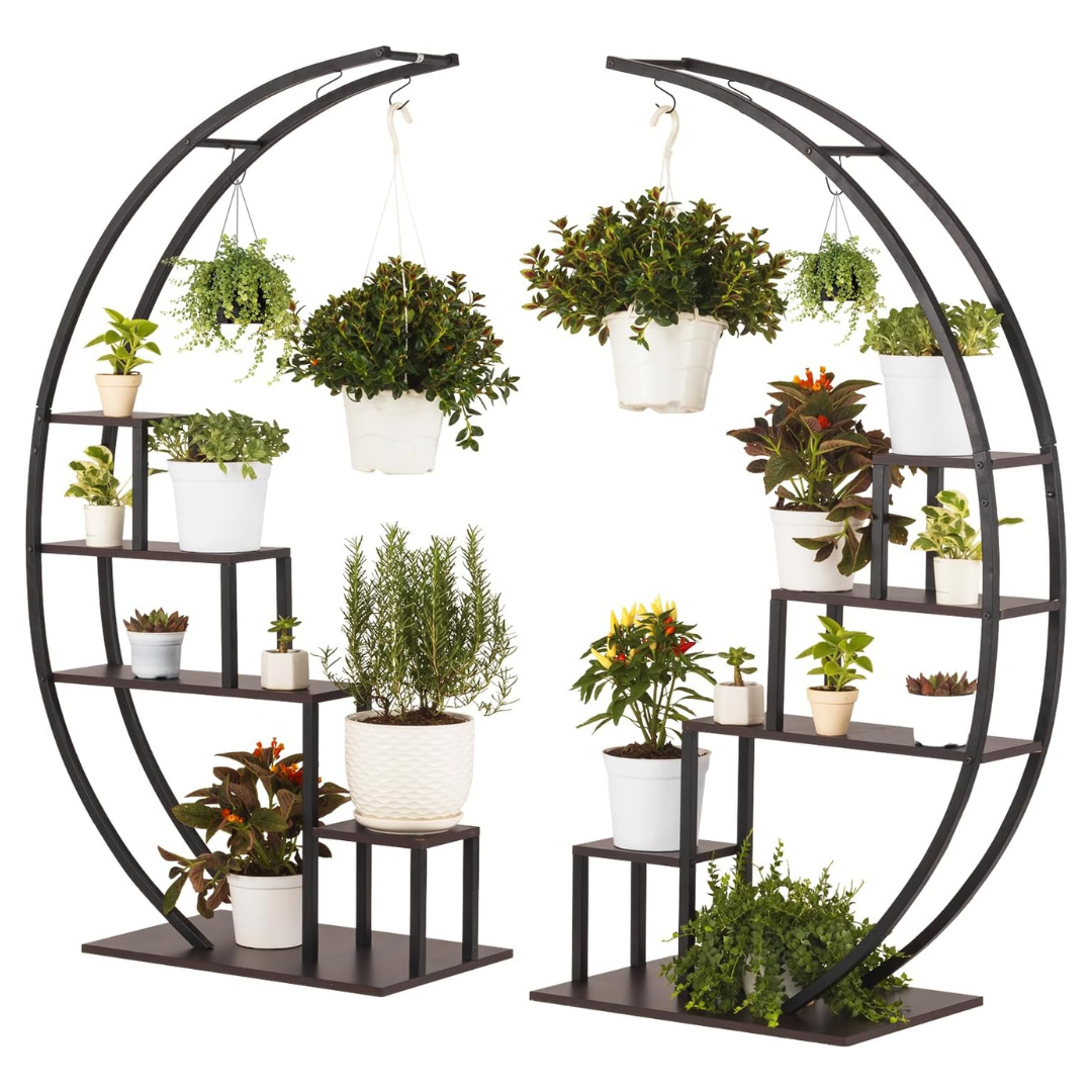 2-Pack IDZO Metal Half Moon Plant Stand (Dark Brown)