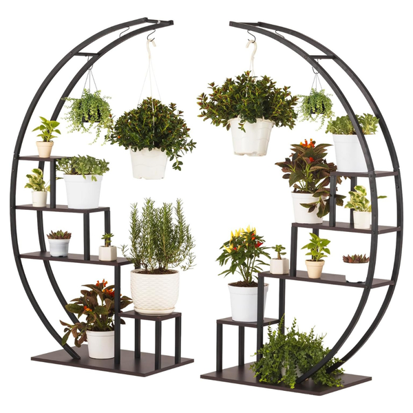 2-Pack IDZO Metal Half Moon Plant Stand (Dark Brown)