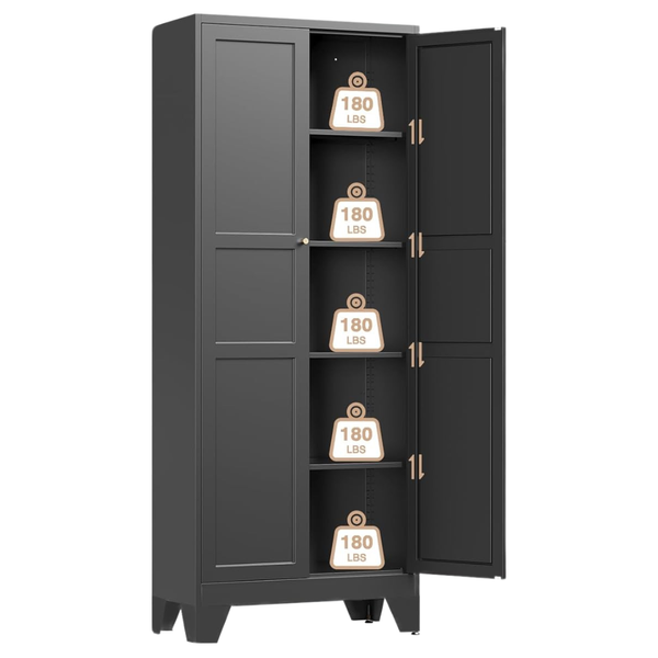 75" Metal Pantry Cabinet With 2 Door And 4 Adjustable Shelves