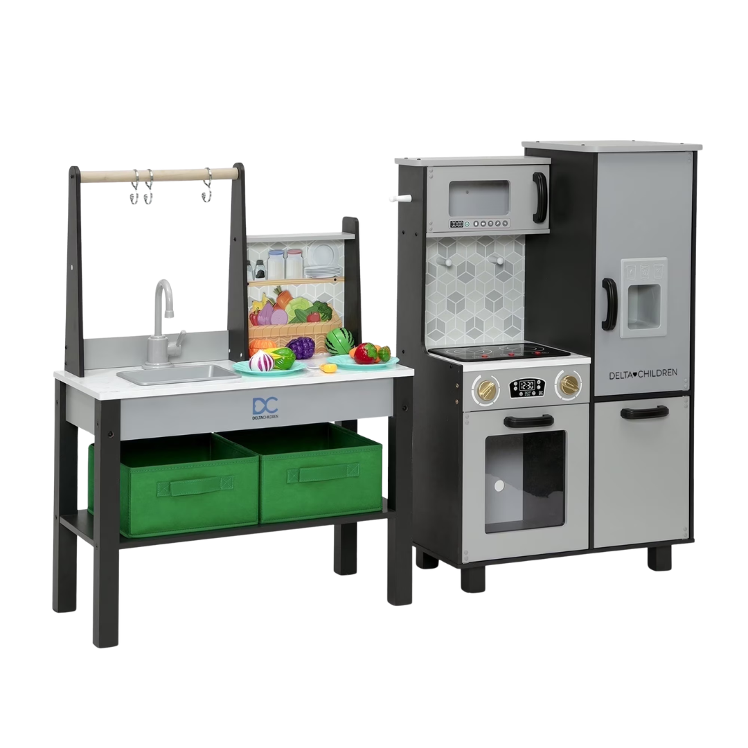 Delta Children All-in-One Corner Play Kitchen Playset W/ Lights & 20 Accessories