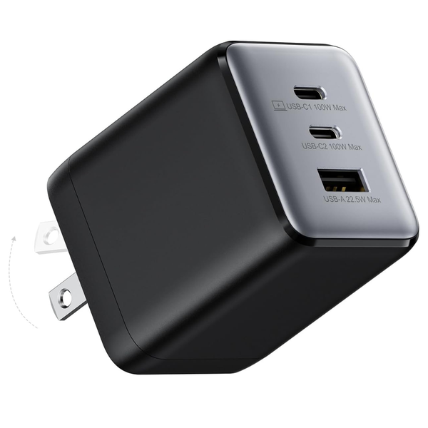 100W 3-Port Compact Foldable Power Adapter USB C Wall Charger