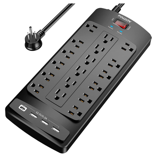 POWSAV Surge Protector With 18 Outlets And 4 USB Ports (NBW-903)