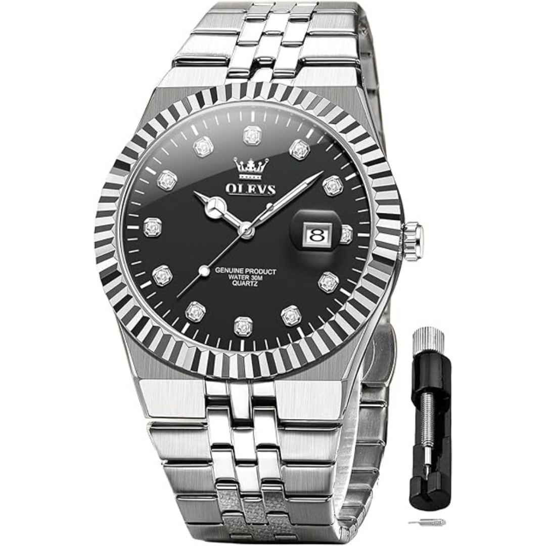 Men's Analog Quartz Luxury Diamond Calendar Watch