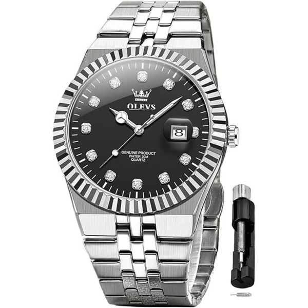 Men's Analog Quartz Luxury Diamond Calendar Watch