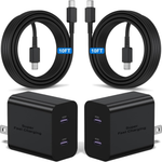 2-Pack 45W Dual Port USB-C Super Fast Charger Adapter W/ 10-Ft Cable