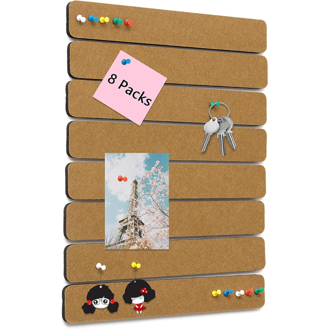 8-Pack Felt Pin Board Bar Strips Bulletin Board W/ 50 Push Pins (Various)