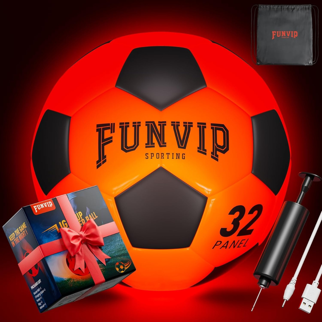 Funvip Rechargeable Glow In The Dark Leather LED Soccer Ball With Bag