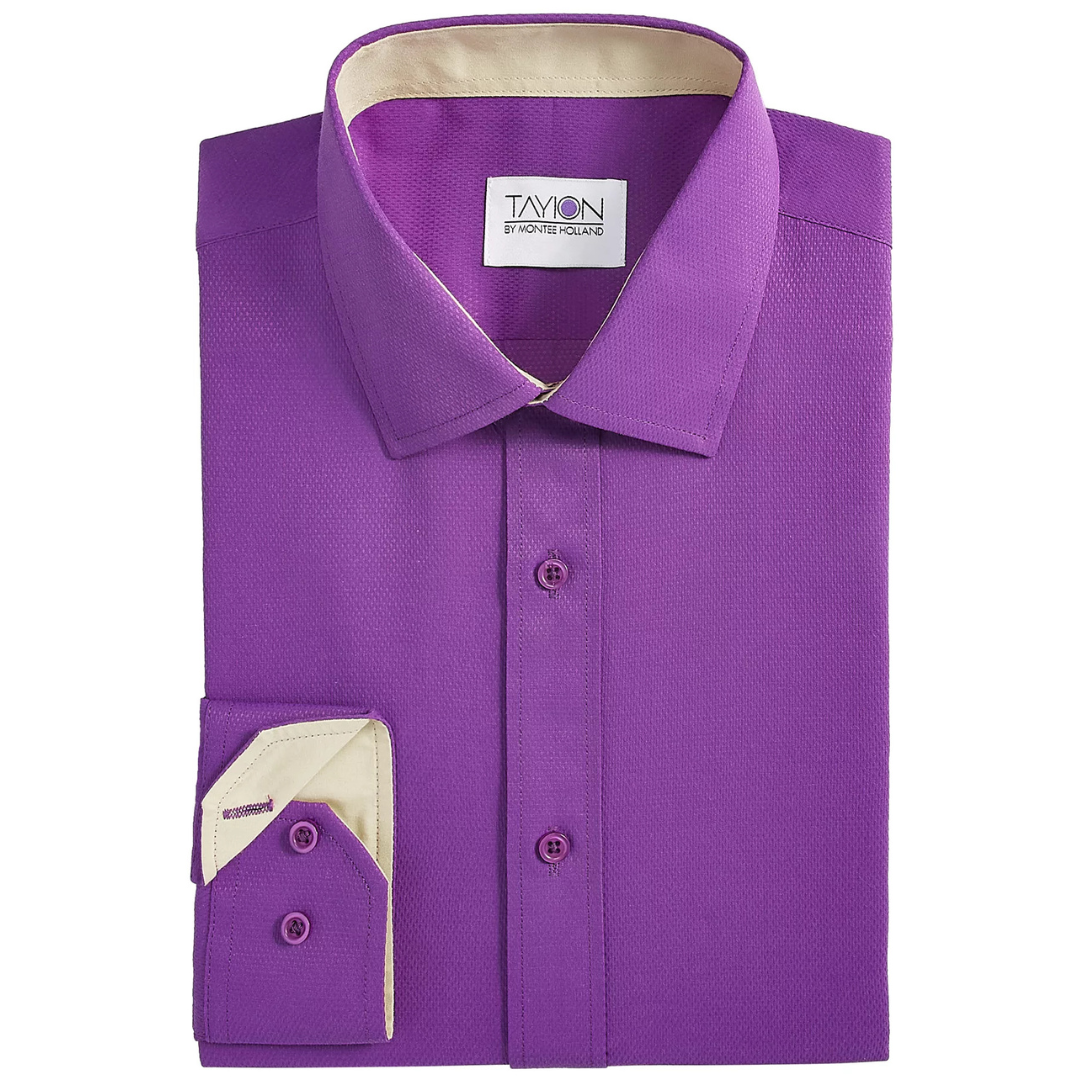 Tayion Collection Men's Slim-Fit Gold Trim Solid Dress Shirt