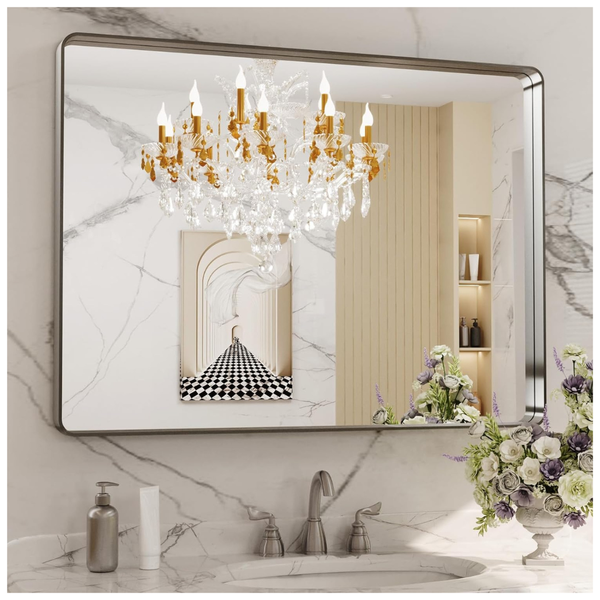 LOAAO 40X30 Inch Brushed Nickel Bathroom Mirror