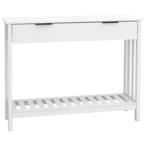 Narrow Entryway Console Table W/ Drawer Storage (White)