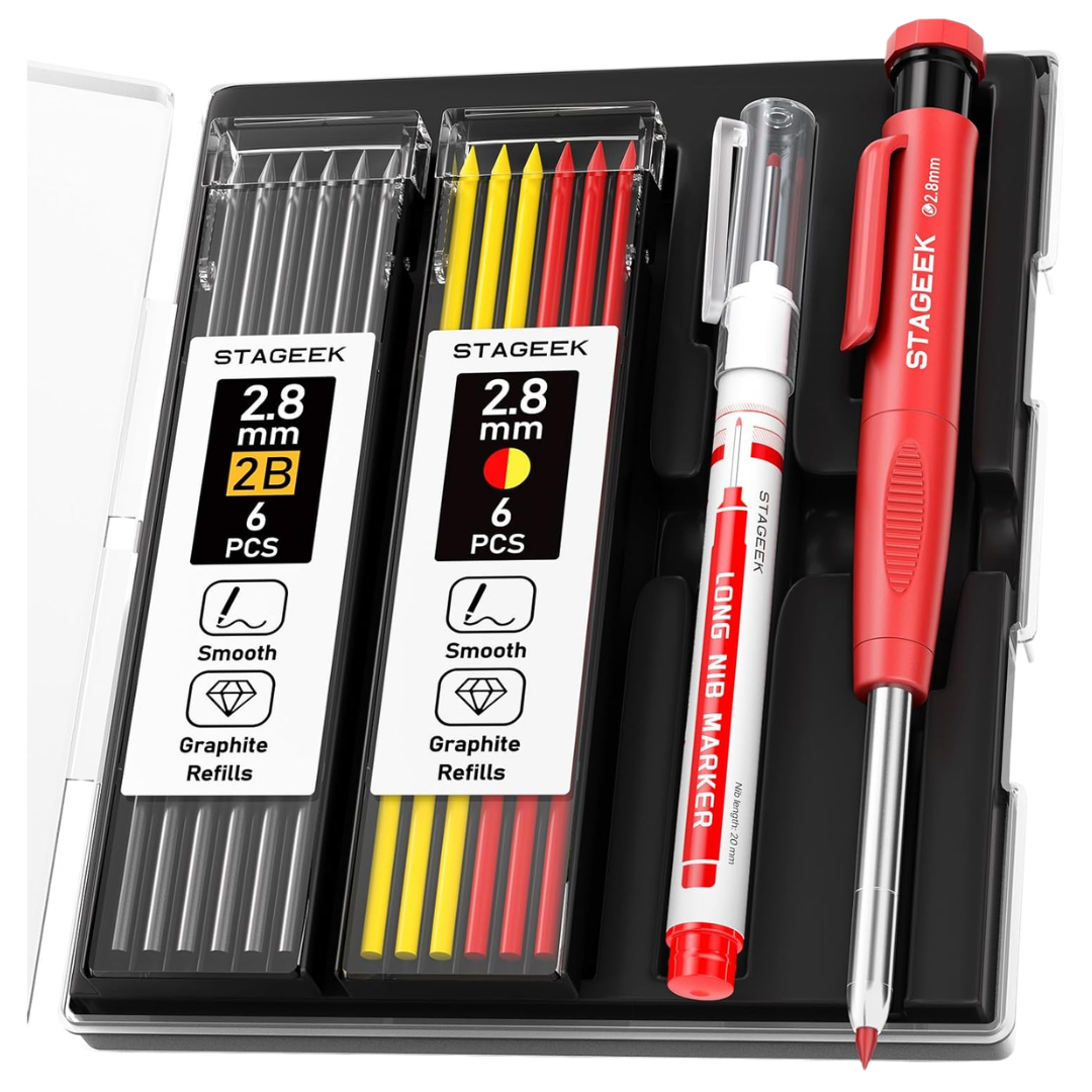 Carpenter Pencils Set With Sharpener & 13-Piece Lead Refills