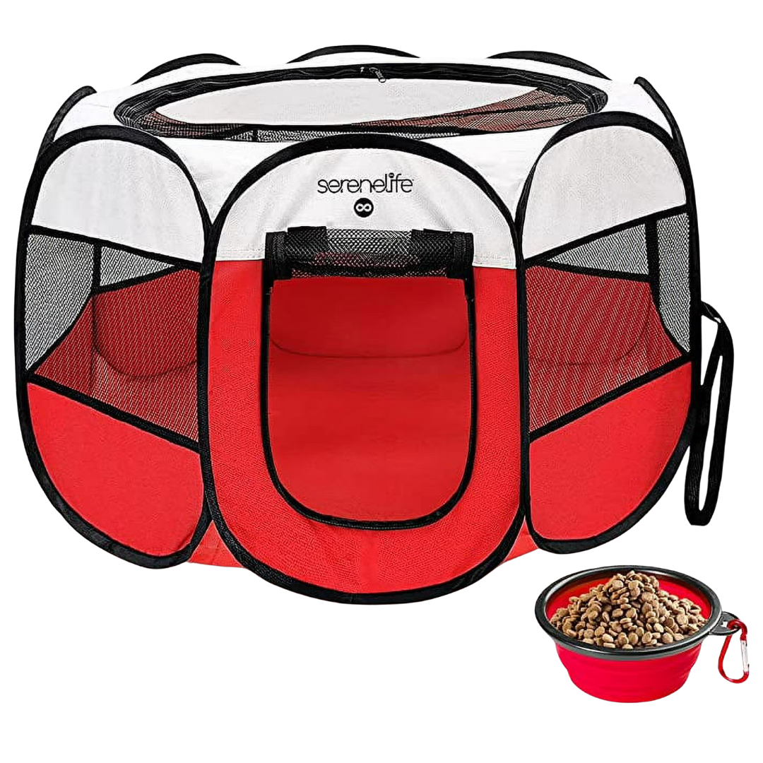 SereneLife 8-Panel Exercise Large Portable Foldable Pet Tent