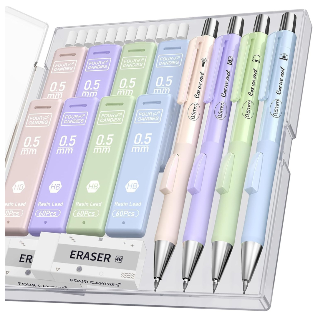 4-Piece Four Candies Mechanical Pencil Set W/ 480-Piece HB Lead Refills