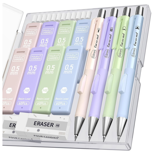 4-Piece Four Candies Mechanical Pencil Set W/ 480-Piece HB Lead Refills