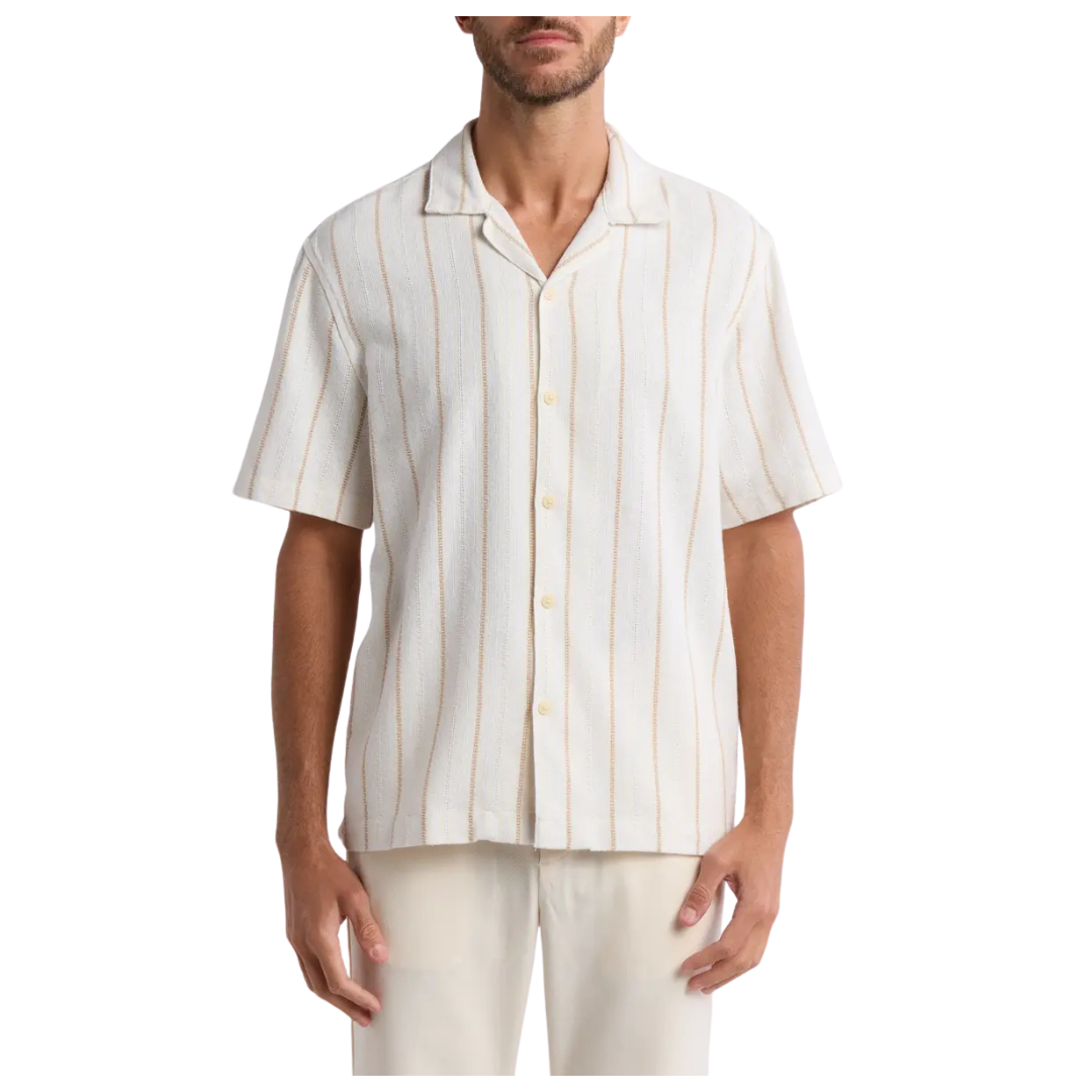 Denim And Flower Stripe Button-Up Shirt