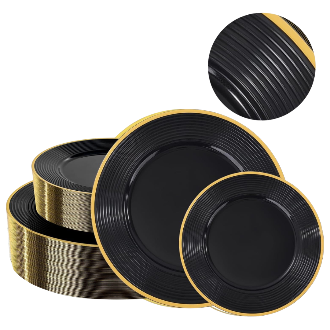 Liacere 100-Pieces Blue & Gold Heavy Duty Disposable Plates