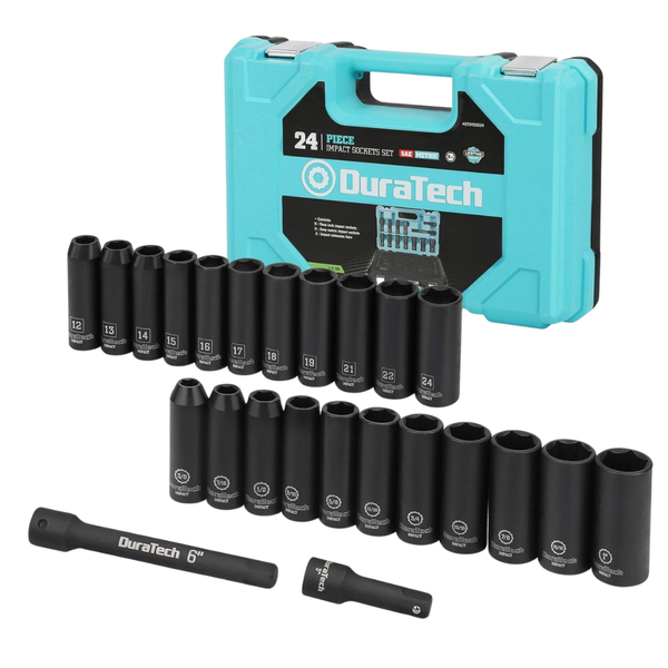 24-Piece DURATECH 1/2" Drive Deep Impact Socket Set (Metric ＆ SAE)