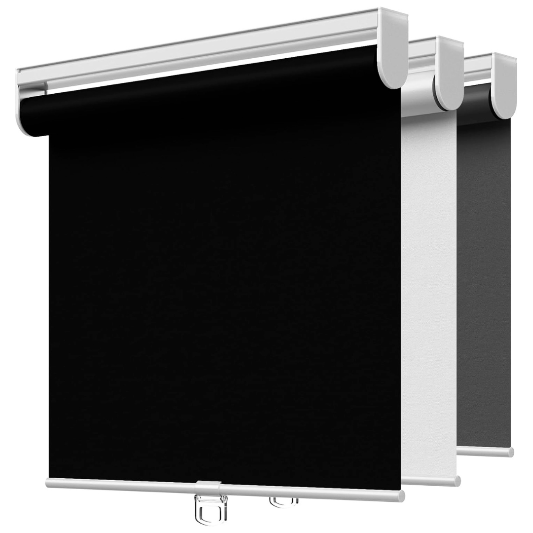 UV Protection Cordless Roller Shades Blackout Blinds (Black, 23" W X 72" H)