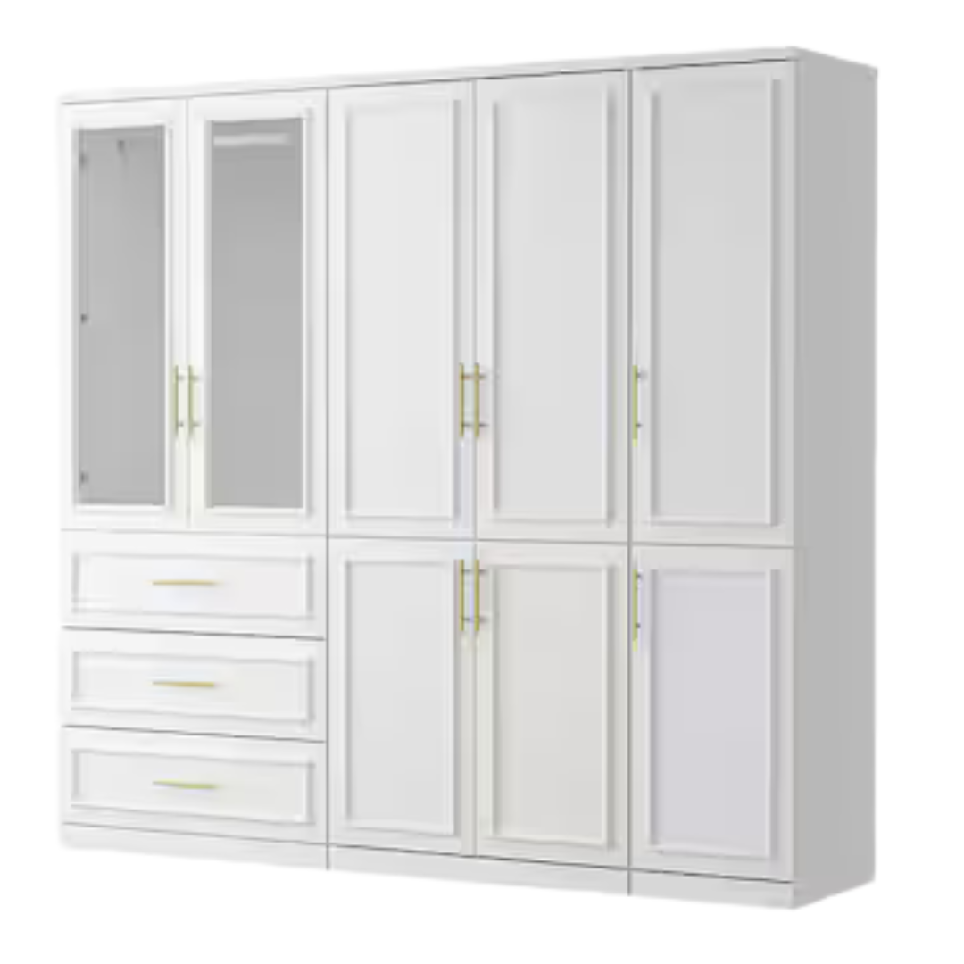 3-Combination White Wood 79.1"W 8-Door Big Armoires
