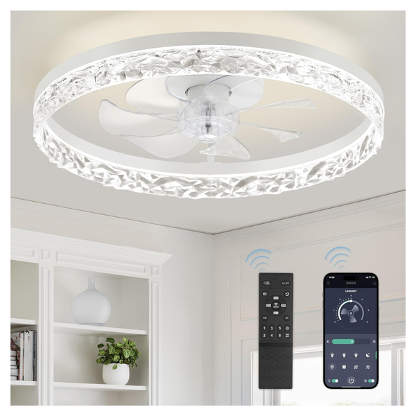 20" Lediary Modern Flush Mount Bladeless Ceiling Fans With Lights