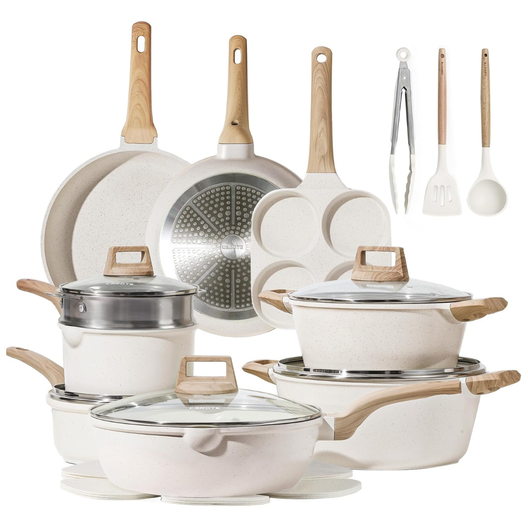 21-Piece Carote Nonstick Pots & Pans Set With Frying Pans & Saucepans