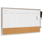 U Brands 18 x 7.5 Magnetic Dry Erase Weekly Calendar White Board W/ Cork Strip