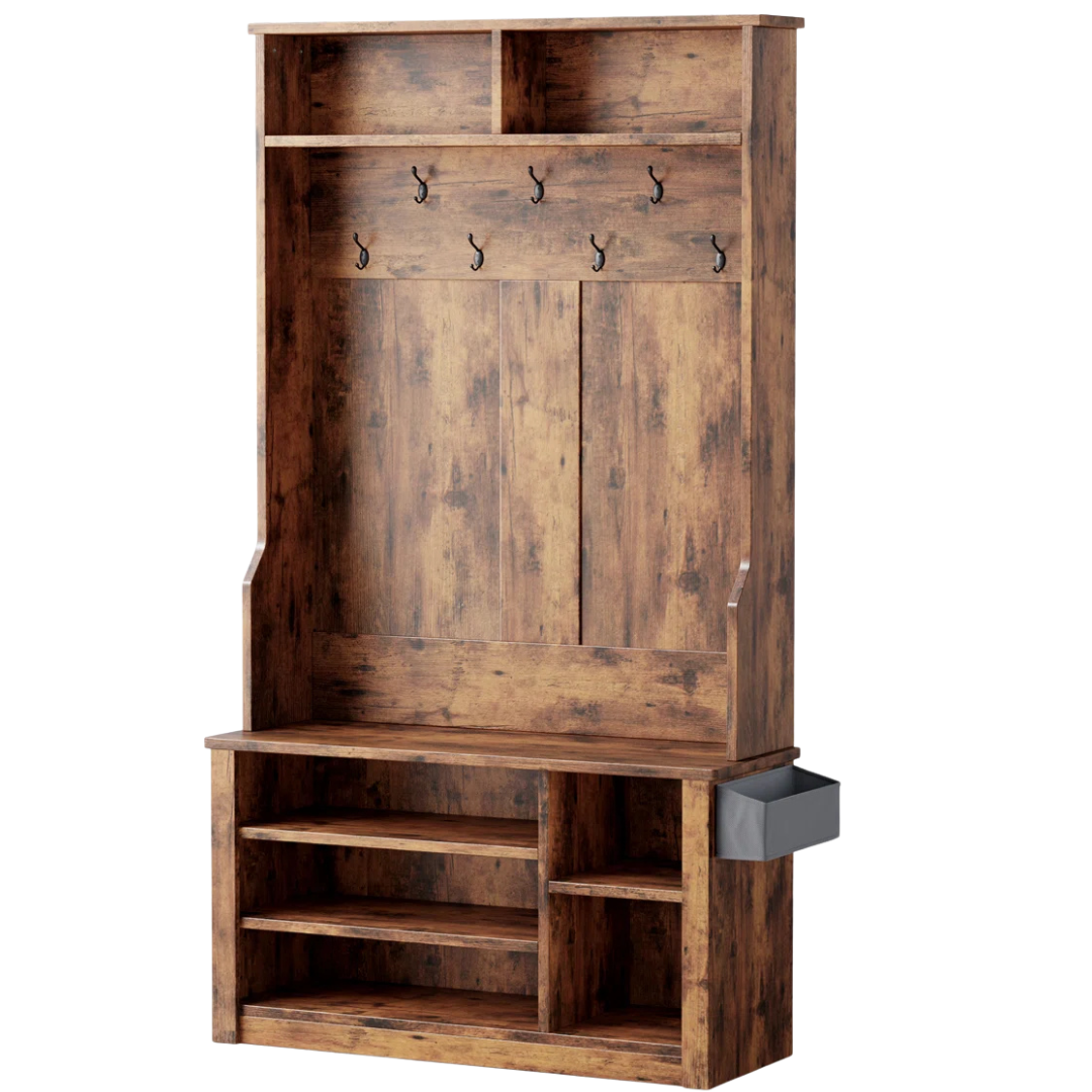 Millwood Pines Farmhouse Hall Tree W/ Bench & Shoe Storage