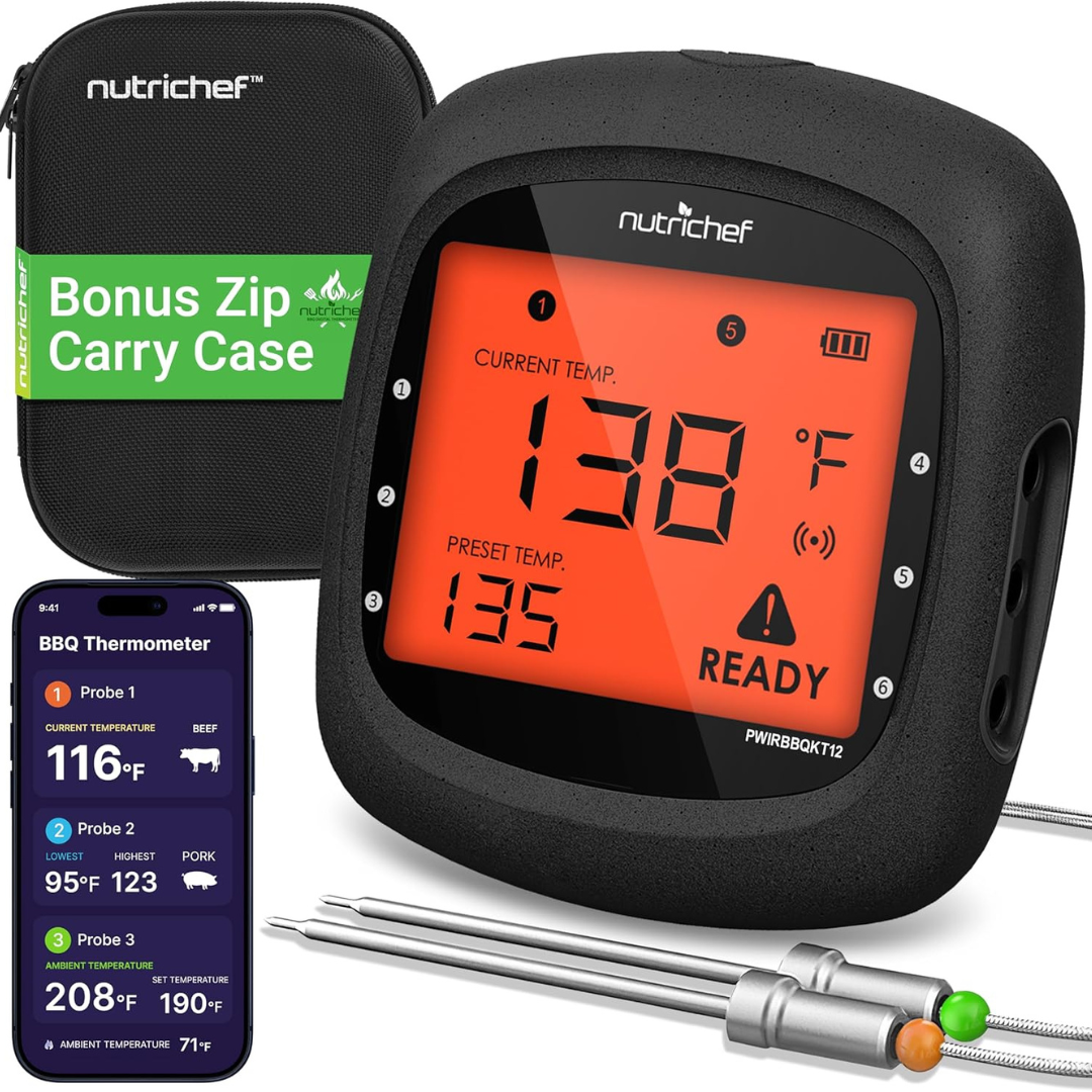 NutriChef BH-811 Smart Bluetooth BBQ Thermometer W/Travel Case