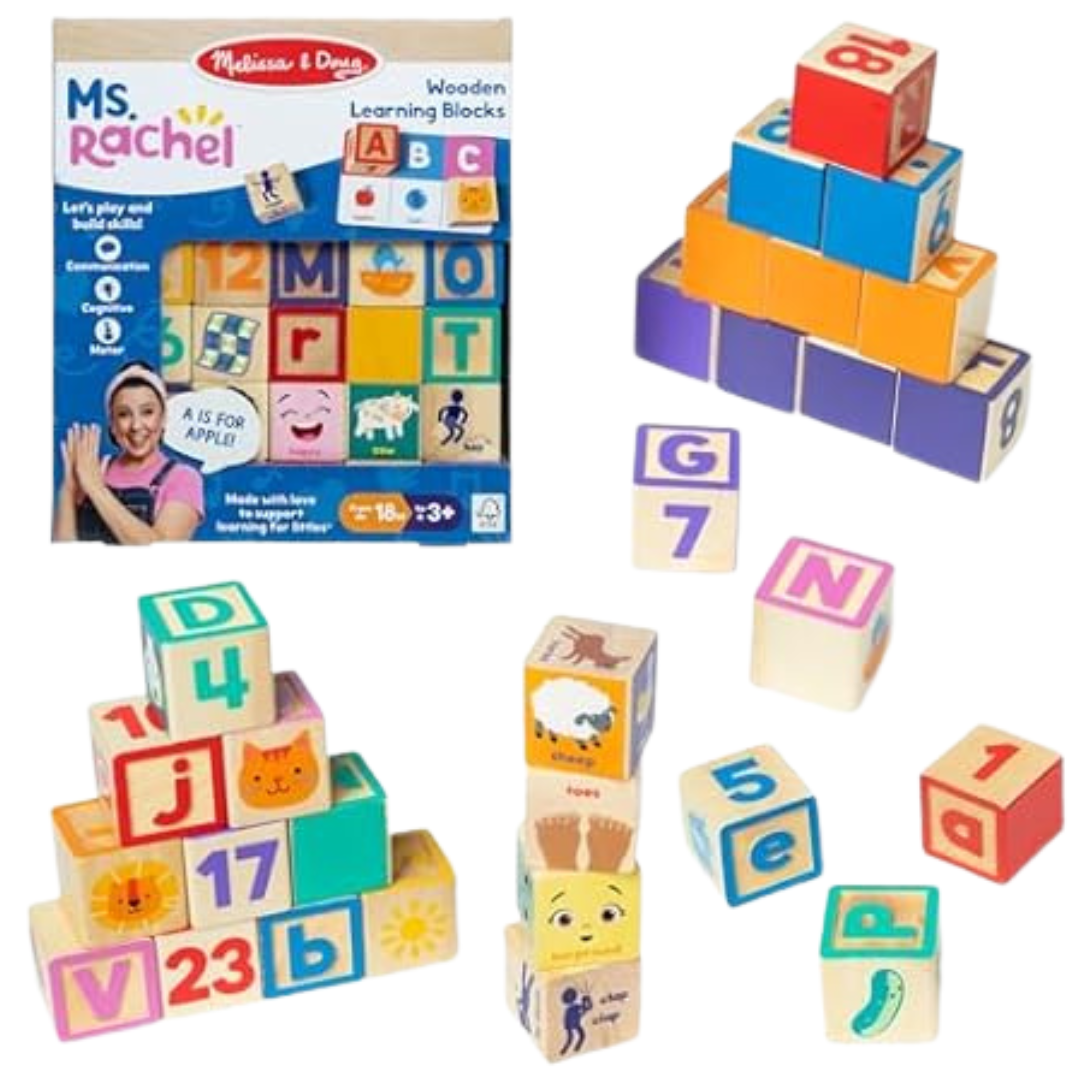Ms. Rachel Melissa & Doug Letter, Number, & Game Wooden Learning Blocks