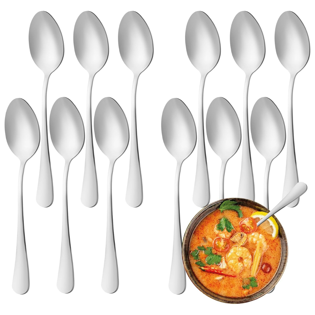 12-Pieces 7" Stainless Steel Dinner Spoons Set