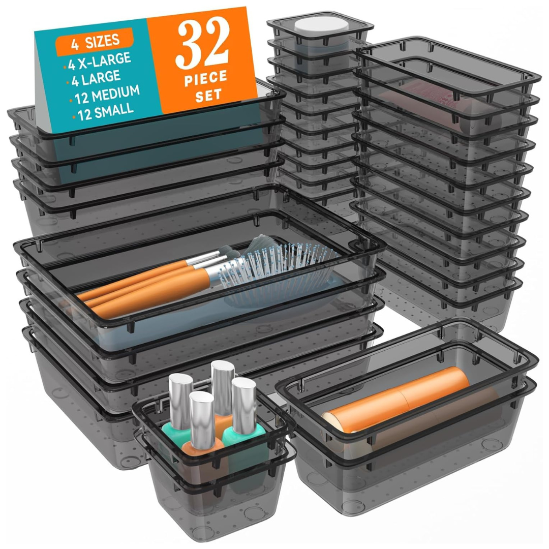 32-Piece Wowbox Clear Plastic Drawer Organizer Set (4 Sizes)